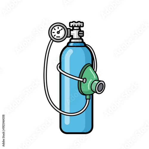 Oxygen Tank with Mask and Pressure Gauge - Medical Equipment Illustration