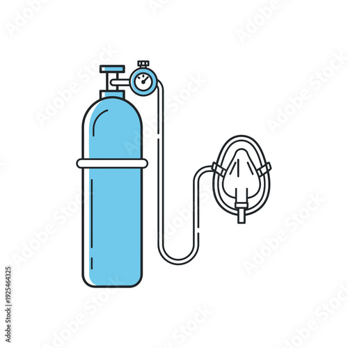 Oxygen tank with mask and pressure gauge, medical equipment, healthcare, emergency, respiratory support