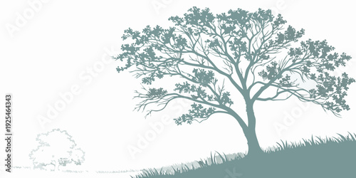 A solitary tree standing beside a tranquil body of water on a calm day.