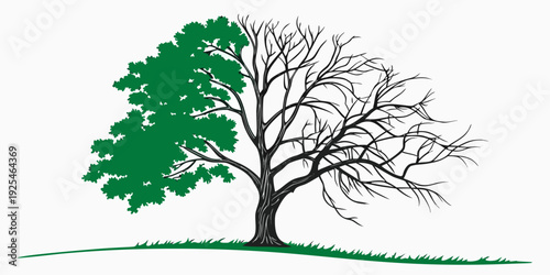 A serene illustration of a solitary tree standing on a gentle hillside landscape