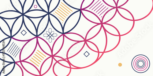 Intricate geometric patterns with intersecting circles and vibrant color contrasts