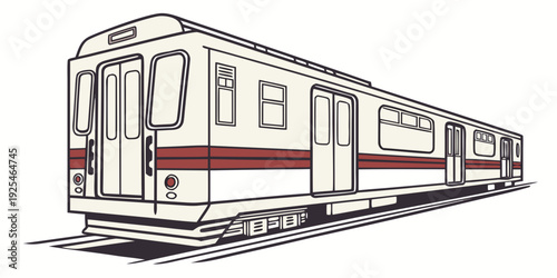 Vintage-style passenger train traveling on railway tracks with red and grey accents