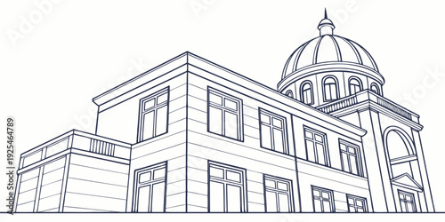 Historic architectural building with a dome and ornate detailing in a sketch style