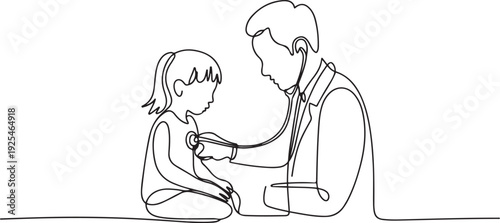 One continuous line a girl being examined by a doctor. Minimalist style. one line Icon drawing