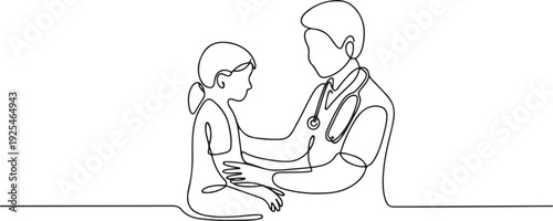 One continuous line a girl being examined by a doctor. Minimalist style. one line Icon drawing