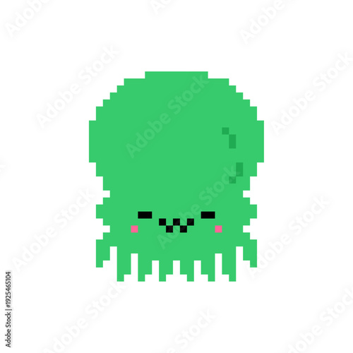 Cute pixel art Cthulhu monster with wings and tentacles. Retro 8-bit game style icon for fantasy, horror and sea creature concepts. Isolated flat vector on white.