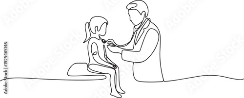 One continuous line a girl being examined by a doctor. Minimalist style. one line Icon drawing