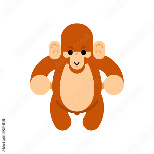 Cute baby monkey character sitting and looking curious. Funny primate infant illustration for wildlife, nature, and zoo concepts. Flat vector isolated on white background.