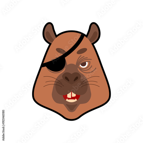 Wild boar head with a black pirate eye patch. Funny animal character, rebel pig or hunter trophy concept. Minimalist flat vector illustration isolated on white.