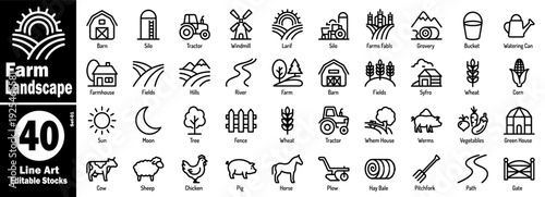 Farm Landscape icons set. Representing agriculture vector illustration.