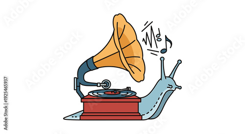 Snail Listening to Music on Gramophone.