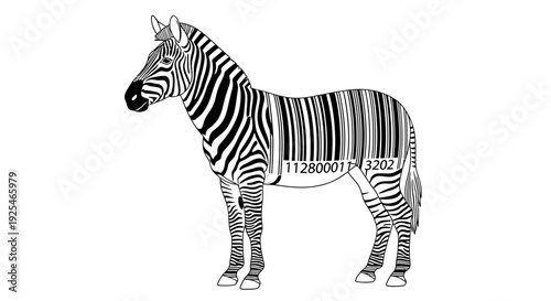Black and White Striped Zebra Standing.