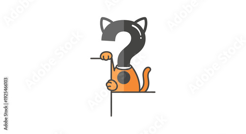 Illustration of a cartoon cat with question mark tail.