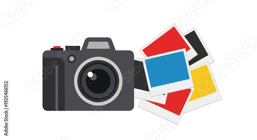 Digital Camera with Colorful Photos Emerging.