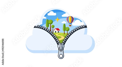 Zipper Opening to Reveal Landscape Scene.