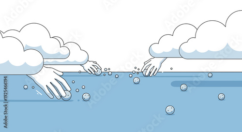 Hands Emerging from Water Surface Illustration.