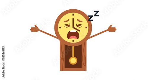 Tired Cartoon Clock with Arms Sleeping.