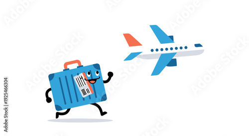 Cartoon Suitcase and Airplane Illustration.