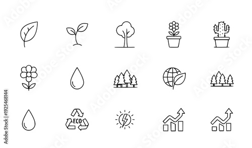 A set of eco-friendly icons and symbols for sustainable design