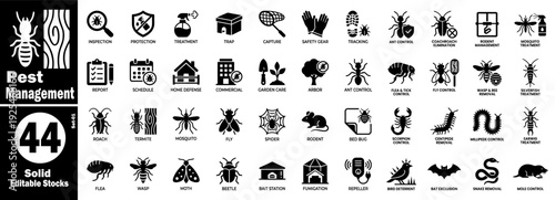 Pest management icons set. Residential and commercial protection vector illustration.