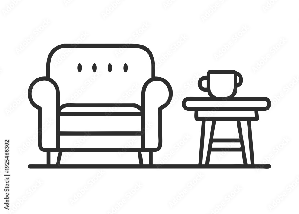 Fototapeta premium Cozy armchair and coffee table isolated on white background .vector