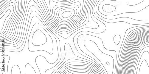 abstract topographic map background with black contour lines on white, minimalist topographical terrain relief vector