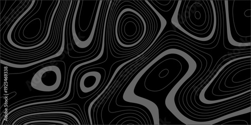 abstract black topographic map background with dark grey organic contour lines, topographic terrain vector texture