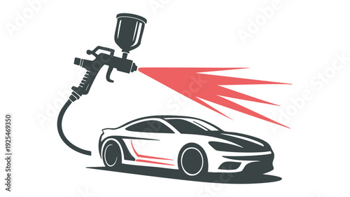 Minimalist car spray painting with spray gun vector illustration