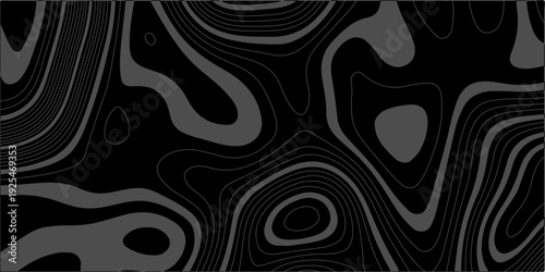 abstract black topographic map background with dark grey organic contour lines, topographic terrain vector texture