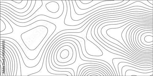 abstract topographic map background with black contour lines on white, minimalist topographical terrain relief vector