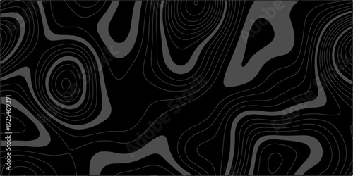 abstract black topographic map background with dark grey organic contour lines, topographic terrain vector texture