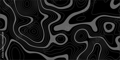 abstract black topographic map background with dark grey organic contour lines, topographic terrain vector texture