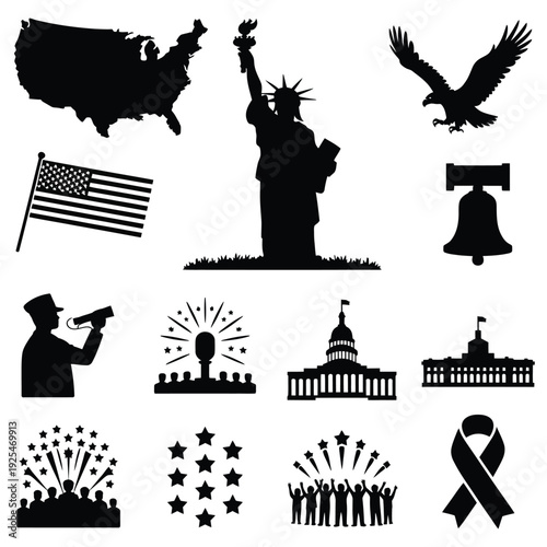 American symbols including the statue of liberty eagle and us capitol