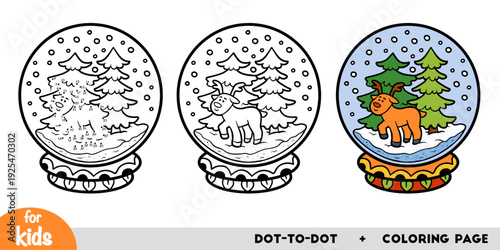 Winter Snowball with deer, education dot to dot game for children