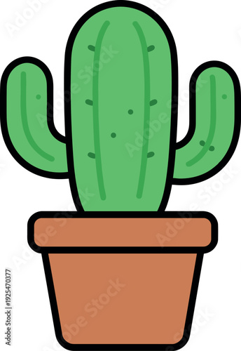 Stylized cactus plant with two arms sits in a terracotta pot
