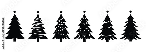 Snow Covered Christmas Tree Silhouettes – Winter Holiday Pine Vector Set