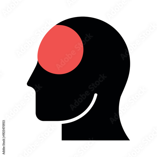 A graphic illustration of a human head with a red spot