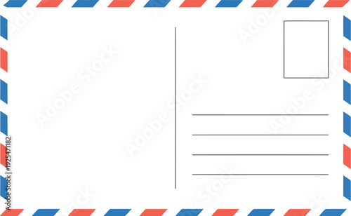 A blank postcard with a red and blue border