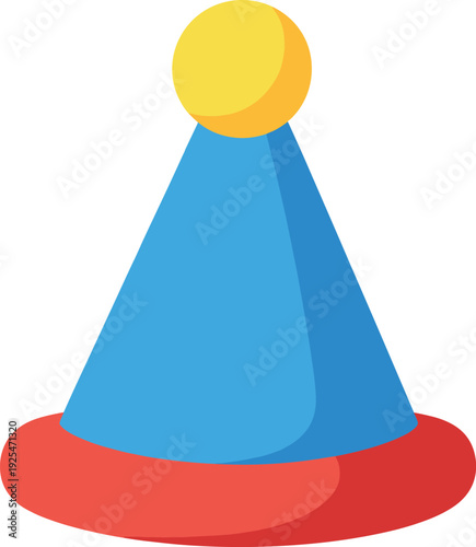 Simple party hat with a red brim and yellow pom pom for festive events