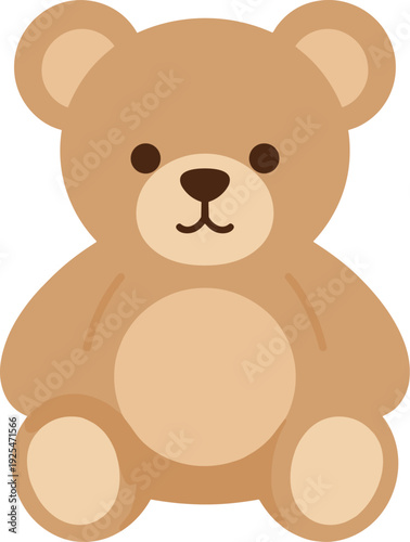 Cute teddy bear sitting up with round ears and a simple expression