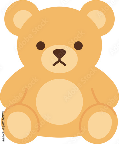 Cute tan teddy bear sitting upright with a simplistic design on white background