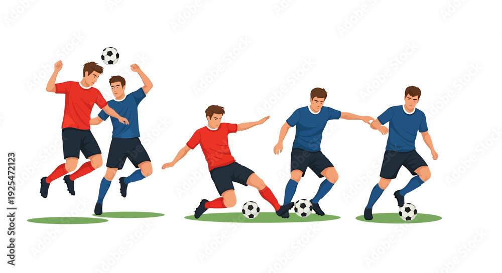 Fototapeta premium Dynamic illustration of soccer players in action during a match.