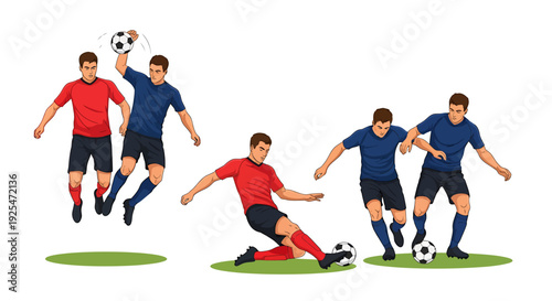 Dynamic Soccer Players in Action on a Green Field.