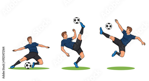 Dynamic Soccer Player Actions Set Kicking Juggling and Bicycle Kick.