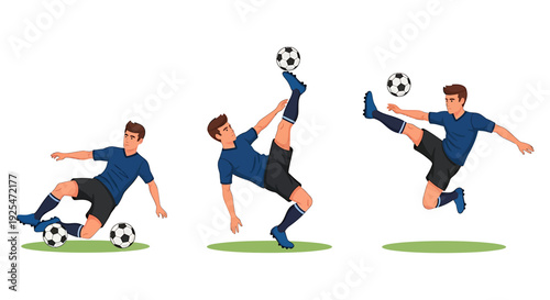 Dynamic Soccer Player Poses Illustrating Action and Skill.