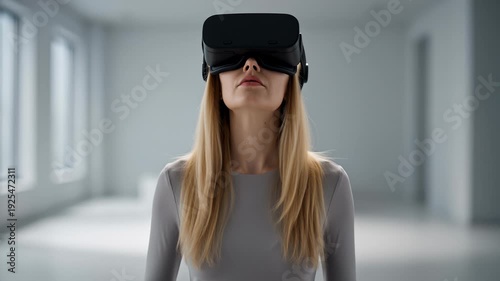 Woman Wearing Virtual Reality Headset Interacting With Digital World