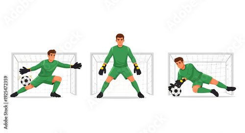 Soccer Goalkeeper Poses and Actions in Front of Goal.