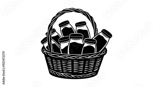 A milk bottle icon illustration of a basket full of bottles