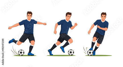 Soccer Player Performing Different Actions in Sequence.