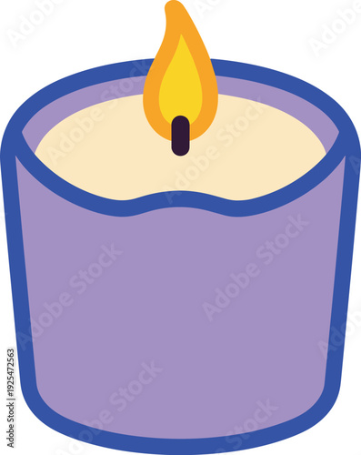 Burning candle in a glass holder emitting light and scent for aromatherapy and relaxation